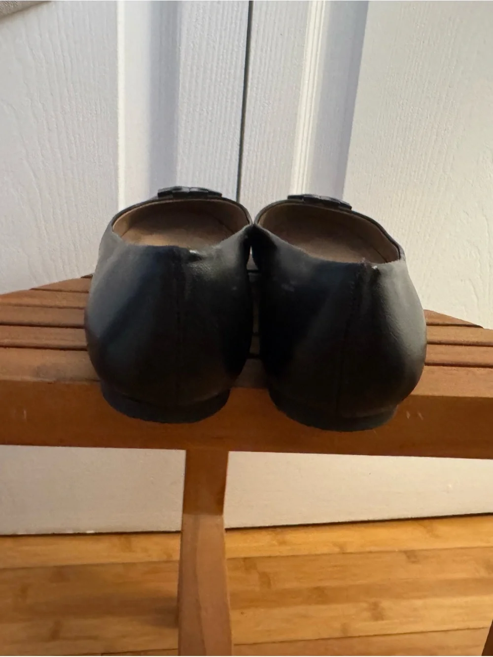 Tory Burch Black Leather Logo Ballet Flats
